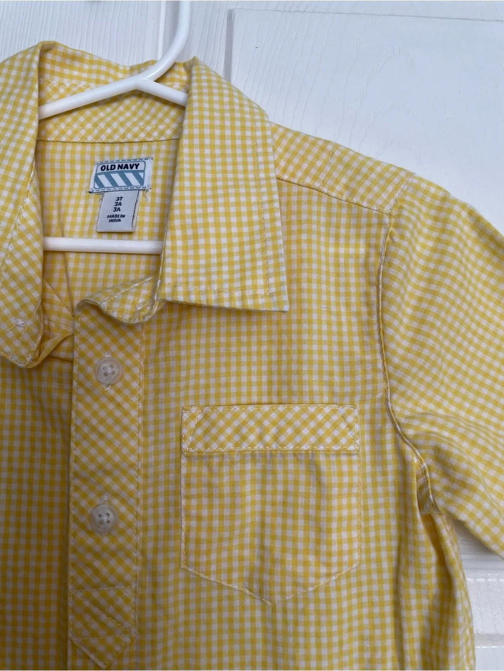 Old Navy 3T Classic Yellow Gingham Short-Sleeve Shirt for Kids